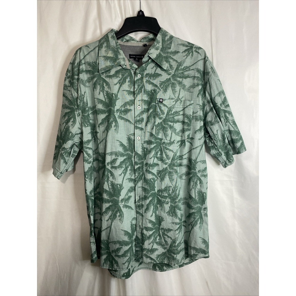 Ocean Current Button Down Shirt Mens XL Green Excellent Palm Tree Tropical S/S